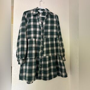 Green Plaid Button-Up Dress
